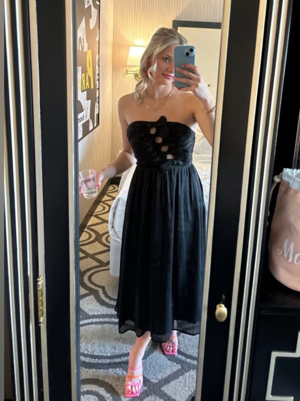 Petal & Pup Mila Black Strapless Midi Dress New!